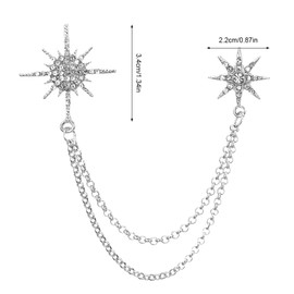 Mabor Silver Rhinestone Star Brooch, Crystal Collar Chain, Vintage Sweater Shawl Chain Clips Antique Cardigan Collar Clips Cloak Holders for Women Men Lapel Suit Dress Decoration