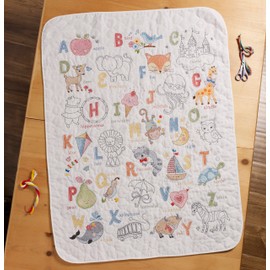 Bucilla Stamped Cross Stitch Crib Cover, ABC's white Small