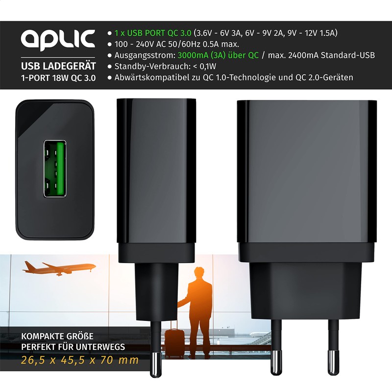 CSL USB Charger with Quick Charge Black