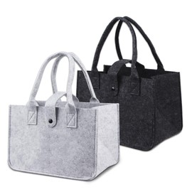 2 Stück Filztasche Klein Einkaufstasche, Filztaschen Shopper, Faltbar Filzkorb, Tragetasche Shopping Bag, Tasche Filz zur Einkaufen, Ausgehen, Aufbewahrung, Picknick, 30x20x18cm (Schwarz + Grau )