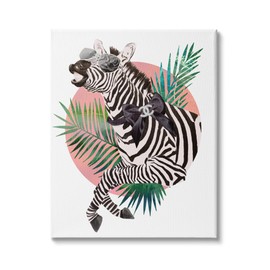 Stupell Industries Fashion Bow Zebra Funky Safari Animal Tropical Palms, Designed by Ziwei Li Canvas Wall Art, 16 x 20, Off- White