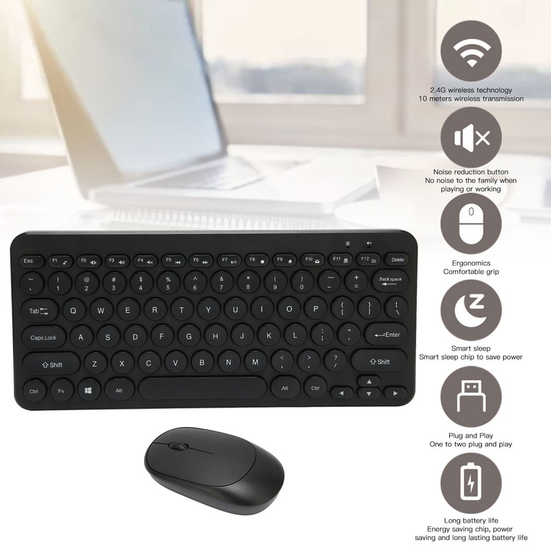 2.4G Wireless Keyboard Mouse Combo 78 Key Retro Round Keycap