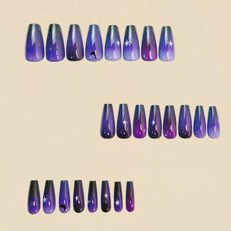 Ombre Press on Nails Medium Coffin Fake Nails with Stars
