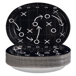 50Pcs Black Football Oval Paper Plates 10" X 12" Large Disposable Heavy Duty Football Court Paper Platters Sport Theme Dessert Plates for Sports Birthday Dinner Party Supplies