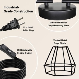 HiBay Plug in Track Lighting, 6-Light Rotatable Ceiling Light Fixture Black, Industrial Plug-in Track Lights with 16.4Ft Power Cord and in-Line On/Off Rocker Switch for Kitchen Living Room Office