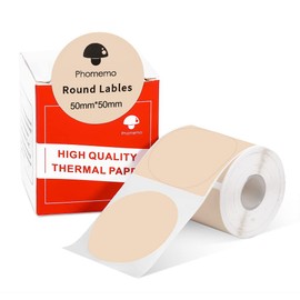 Phomemo M110 M120 M200 M220 M221 Label Maker Round Circle Label Thermal Printer Labels for Price, Name, Address, Logo, Barcode, 50 mm x 50 mm, Khaki (1 Roll)