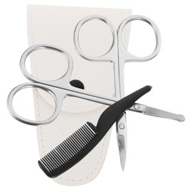 Ipetboom 12pcs Stainless Steel Beard Scissors Trimming Tools for Nose Hair and Beard Grooming Includes Pointed Scissors White Leather Case and Small Comb