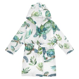 Glaphy Watercolor Sea Turtle Bathrobe Hooded Unisex PJ Robe Soft Fleece Robe Pajama Sleepwear 2-12 Years