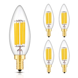 CRLight Dimmable LED Candelabra Bulb 70W Equivalent 700LM, 6 LED Filaments Real 6W LED Chandelier Light Bulbs, 3000K Soft White, E12 Base, B10 Candle Clear Glass Decorative Bulb, Pack of 4