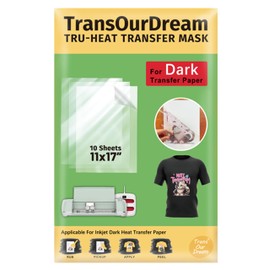 TransOurDream Tru-Heat Transfer Mask for Dark T Shirts Transfer Paper (10 Sheets, 11"x17") Clear Iron on Transfer Tape for Printable HTV Vinyl (TAPD-10)