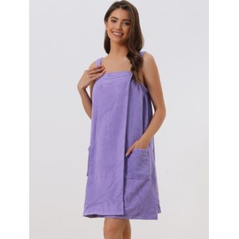 cheibear Womens Towel Dress Terry Wrap Bathrobe Spa Towelling Robe with Strap for Gym Shower Bath X-Small Grape Shake