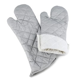 YUANQIAN 17 Inch Extra Long Oven Mitts Heat Resistant Cotton Lining Oven Thick Gloves Kitchen Food Service Mittens for Pot Holders Cooking Baking BBQ, up to 482f (Silver, 17inch)