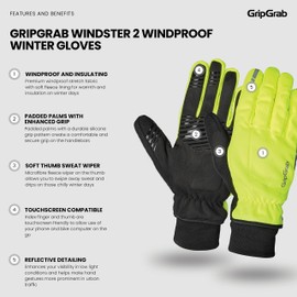 GripGrab Windster 2 Windproof Winter Cycling Gloves Padded Thermal Fleece Lined Road MTB Gravel Bike Bicycle Glove