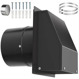 8 Inch Galvanized Steel Hooded Wall Vent with Screen and Damper, Outdoor Wall Exhaust Vent Cover Cap for Kitchen Range Hood and Dryer Duct Exterior Ventilation and Air Exhaust - Black