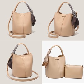 Bucket Shoulder Bags for Women Hobo Bags Women Crossbody Soft Bucket Purse Pu Leather Designer Handbags (Apricot)