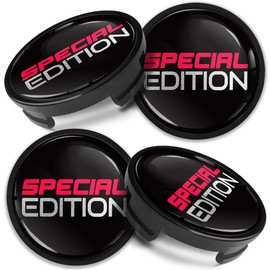 Biomar Labs 4 x Center Hubcaps, Compatible with Ford Centre Caps for Alloy Wheels, 54 mm Special Edition Black Red Silver CF 56