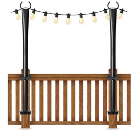 2 Pack String Light Poles for Deck, 5Ft Heavy-Duty Metal Deck Light Poles for Outside with Fixing Clips, Lighting Hanging Post Accessories for Patio Decor Garden Backyard Yard Fence Porch Decorations