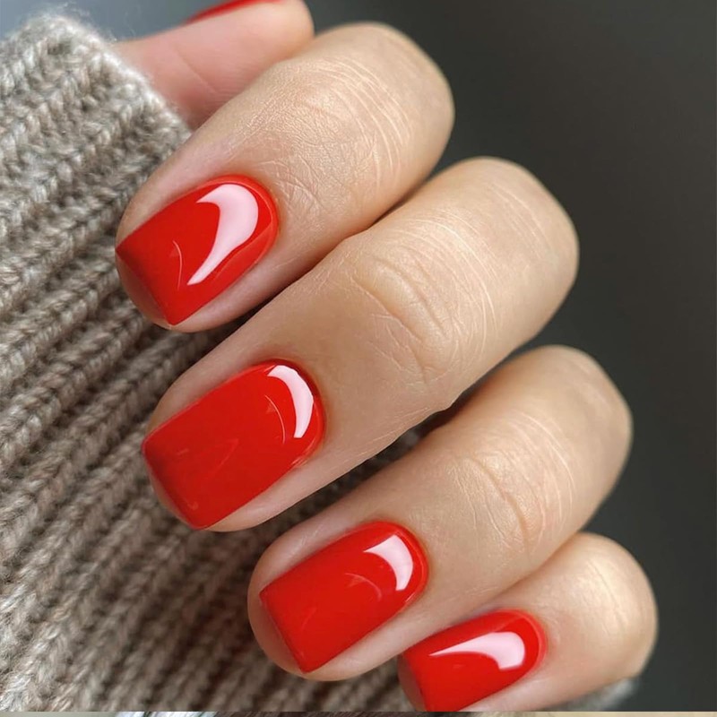 TELAIN Red Press on Nails, Short Square, False Nails with