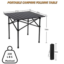 Xajsdlxs Folding Camping Table, Portable Beach Table,with Portable Bag，Suitable for Indoor, Outdoor, Camping, Backyard, Party, Patio, The Camping Table at The Beach (Black, 21" D x20 W x19 H)
