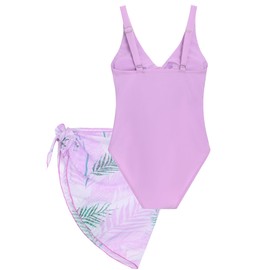 Mecamelon - Traje de baño de una pieza para niñas con falda cubierta recortada, traje de baño de 8 a 15 años, Púrpura, 8-9 Años