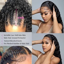 SODLIS 13x6 Deep Wave Lace Front Wigs Human Hair HD Lace Frontal Wig Human Hair Pre Plucked With Baby Hair Curly Wig For Women(28 Inch)