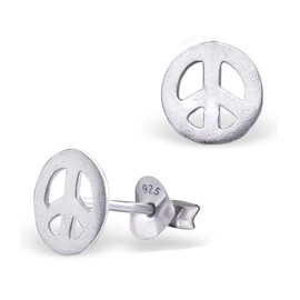 Peace Sign Stud Earrings 925 Sterling Silver