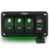 Nilight 3 Gang Rocker Switch Panel Green Backlit with USB