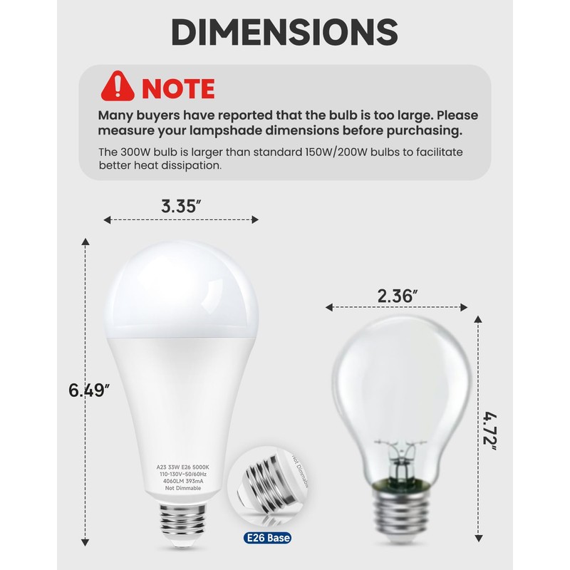 300W Equivalent LED Light Bulb, Super Bright 4060 Lumen 5000k