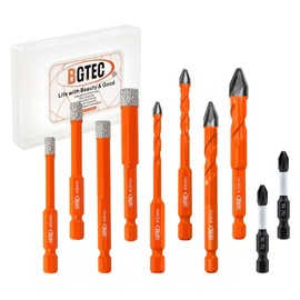 BGTEC Diamond Drill Bit Set 10PCS - 5/6/8/10MM Tile Bits & 5/6/8/10MM Eccentric Drill bit with PH2 Screwdriver Bit for Porcelain Tile Marble Granite Concrete Wood Masonry