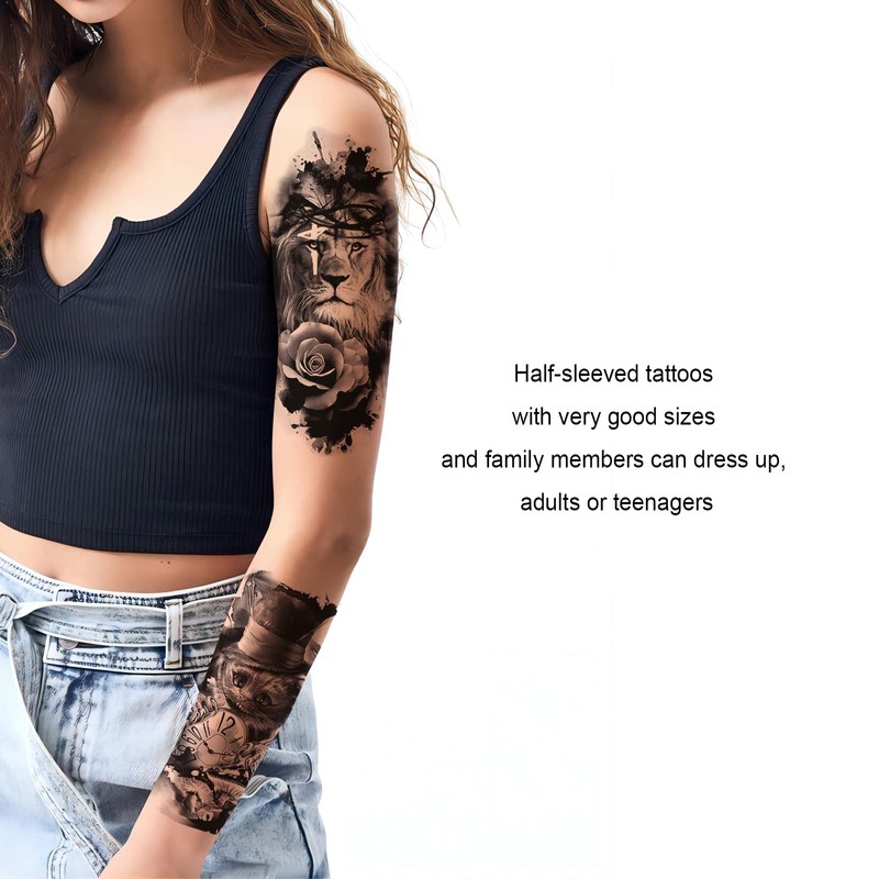 12 Sheets Half Large Temporary Tattoos Suitable for Adult Men