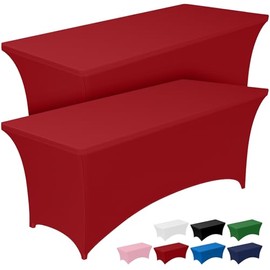Pureegg Spandex Tablecloth 6ft - 2 Pack, Fitted and Tight Cloth for Rectangle Table, Wrinkle-Free and Stretch Table Cover for Party, Wedding, Banquet and Birthday, Red