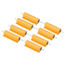 PATIKIL 100W 25 Ohm Aluminum Shell Resistor, 8 Pack Aluminum Housing Resistor Housed Case Wirewound Resistors Screw Tap Power Resistor 5% Tolerance, Golden