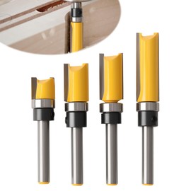 4-Piece Shank Flat Flush Trim Router Bits 1/4 Shank Set, Professional Woodworking Template Cutter with Bearing, Solid Tungsten Steel for Edge, Groove, 3D Corner Processing