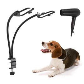 Dog Hair Dryer Stand, Pet Grooming Table Hair Dryer Holder, Handsfree Blow Dryer Holder, 360° Rotatable Lazy Hair Dryer Stand with Adjustable Clamp Mount for Dog Cat Grooming
