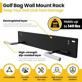 Chenteel Golf Bag Wall Mount Rack for Garage, Black Steel, 1 Pack, Easy Install, Off-the-Floor Storage
