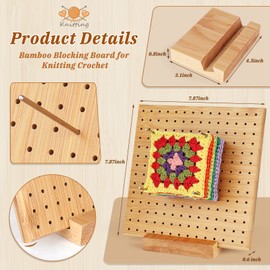 Reessy Crochet Blocking Board, Granny Square Blocking Board 7.8inch, Wooden Crochet Blocking Board and Pins Stainless, Blocking Board for Crochet or Knitting Granny Squares, Lace, Hats