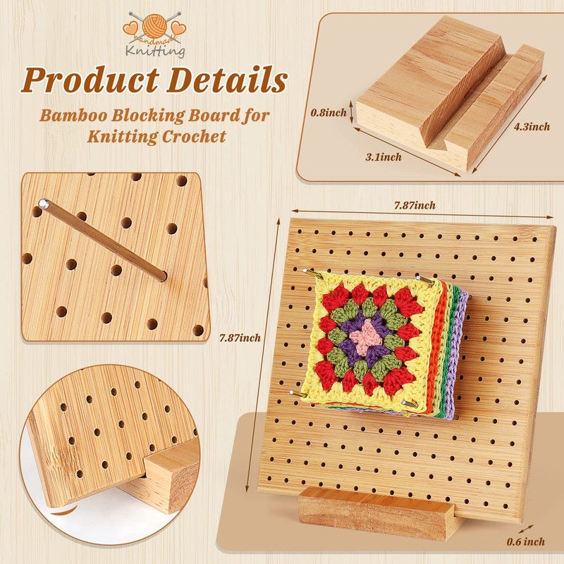 Reessy Crochet Blocking Board, Granny Square Blocking Board 7.8inch, Wooden