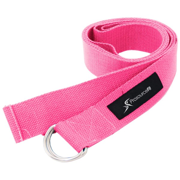 ProsourceFit Metal D-Ring Yoga Strap 8’ Durable Cotton for Stretching and Flexibility Pink