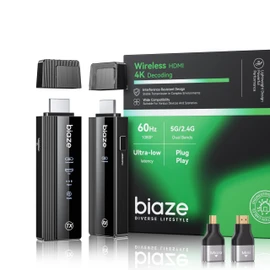 biaze Wireless HDMI Transmitter and Receiver 328FT/100M, Plug & Play Portable 5G+2.4G Extender 4K Decode Input 1080P@60Hz Output for Video and Audio to Monitor from PC/Projector/TV Box