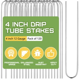 120 PCS Irrigation Drip Tubing Landscape Staples 5 Inch U Shape Garden Stakes Galvanized Landscape Pins for 1/4 Inch Irrigation Hose Lawn Nails 1/4 Inch to 1/2 Inch Loop Stake for Drip Tubing