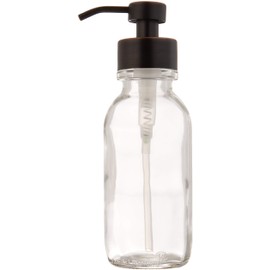 Industrial Rewind Clear Wide Mouth Glass Soap Dispenser with Metal Pump - with Coaster for Non Slip Bottom/Countertop Protector - 16oz Glass Jar Lotion Bottle (ClearWM/ORB)