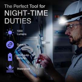 K-Bern PRO Red & White Rechargeable Headlamp. 1000 Lumen, UL Approved 3500 mAh Battery, Ultra Bright Head Lights Waterproof, Lightweight Aluminum, Perfect for Work, Dog Walking, Camping & Hiking