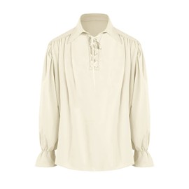 Mens Pirate Medieval Shirt Renaissance Costume Cosplay Victorian Gothic Tee Viking Vampire Tops Beige