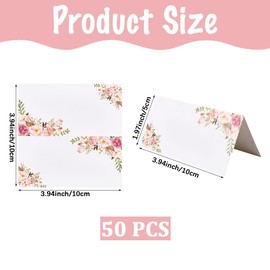 CREATCABIN 50Pcs Floral Place Cards Foldable Name Cards 3.9 x 2 Inch Blank Paper Colorful Square Flower Tented Seat Assignment Labels Sign Accessories for Wedding Party Table Setting DIY Writing