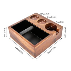 Gdrasuya10 58MM Espresso Knock Box and Tamping Station Coffee Milk Tea Machine Accessories Wooden Tool Stainless Steel Storage Boxs for 2.28" Tamper Distributor Portafilter