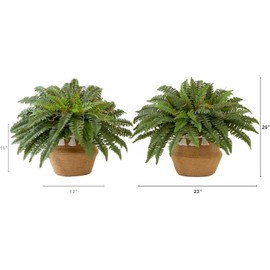 HomeStock 23In. Artificial Coastal Craftsman Elegance Fern Plant with Handmade Jute & Cotton Basket with Tassels DIY Kit (Set of 2)