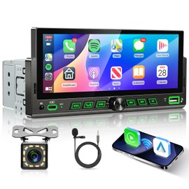 Single Din Touch Screen Car Stereo with Wireless Carplay and Android Auto, Universal Car Radio 1 DIN HD MP5 car Player 6.86" Support Bluetooth Mirror Link Steering Wheel Control EQ FM USB Type-C
