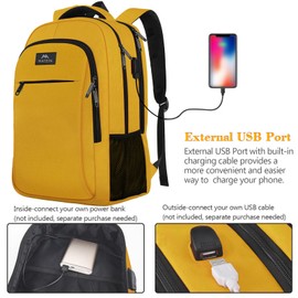 MATEIN Laptop Backpack, 15.6 Inch Travel Backpack Women, Laptop Rucksack with USB Charging Port, School Bag Anti Theft Daypack Work Backpacks for Men Women, Bright Yellow