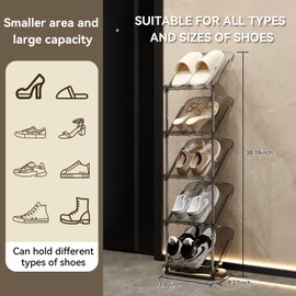 YYW Narrow Shoe Rack Vertical Shoes Rack for Entryway Corner Shoe Storage Organizer for Small Spaces Transparently Tall Slim Shoe Shelf for Front Door Entrance Living Room Grey 5 Layers