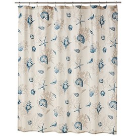 Madison Park Bayside Print Cotton Fabric Long Shower Curtain, Coastal Shower Curtains for Bathroom, 72 X 72, Blue
